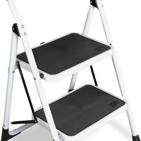 2 Step Ladder, Ergonomic Folding Stool with Anti-Slip Pedal, Step Stool with Padded Handle for Kitchen, Household, Offices,Party Decoration,400lbs Capacity, ,