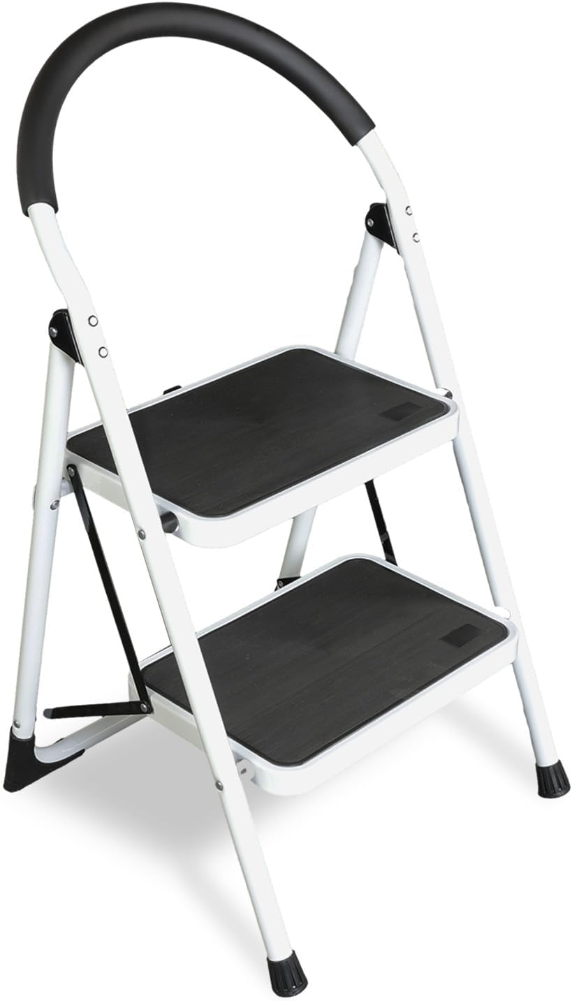 2 Step Ladder, Ergonomic Folding Stool with Anti-Slip Pedal, Step Stool with Padded Handle for Kitchen, Household, Offices,Party Decoration,400lbs Capacity, ,