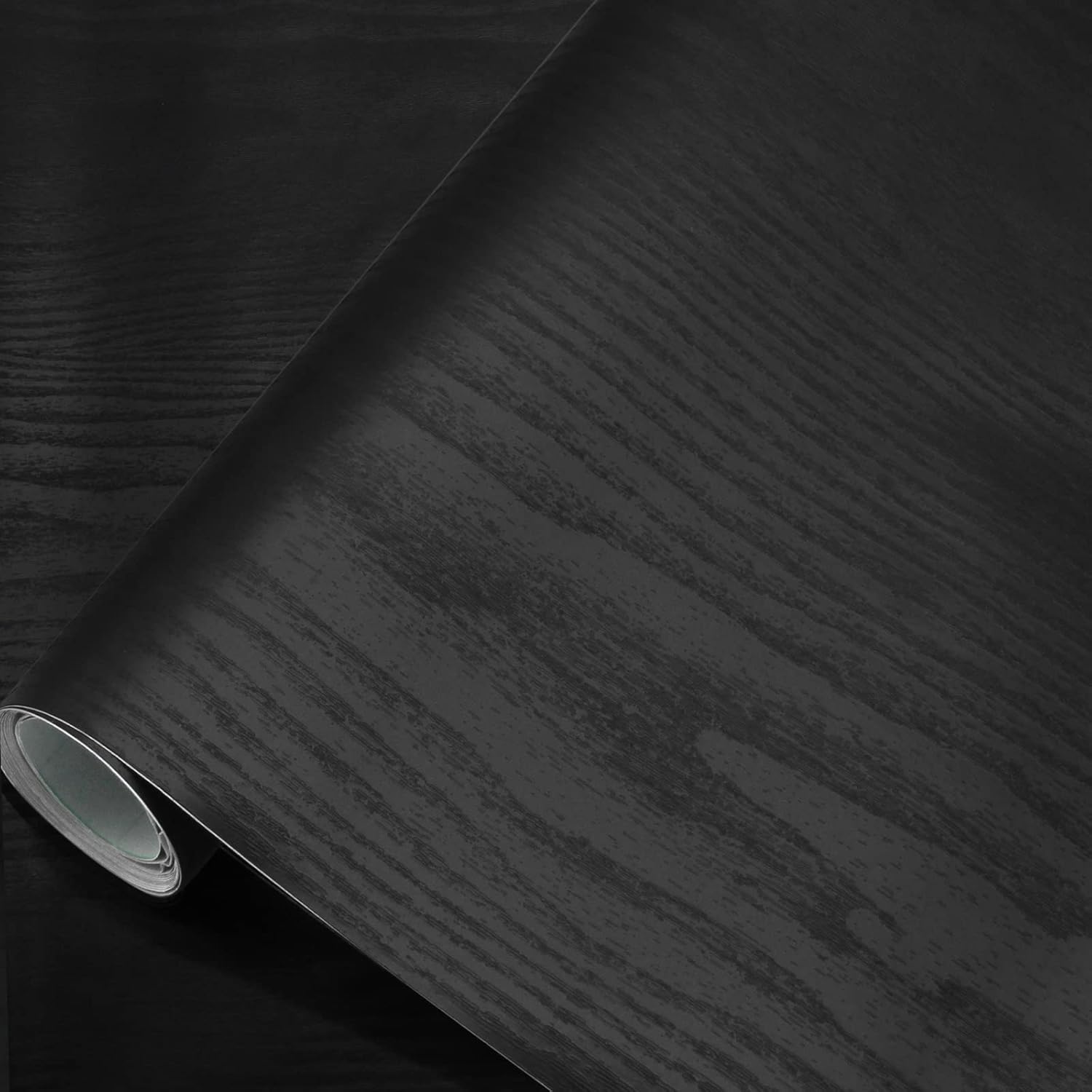 Black Contact Paper 16"x118" Wood Peel and Stick Wallpaper Waterproof Removable Self Adhesive Wall Paper Sticker Cover Wood Vinyl Wrap for Countertop Desk Table Cabinets