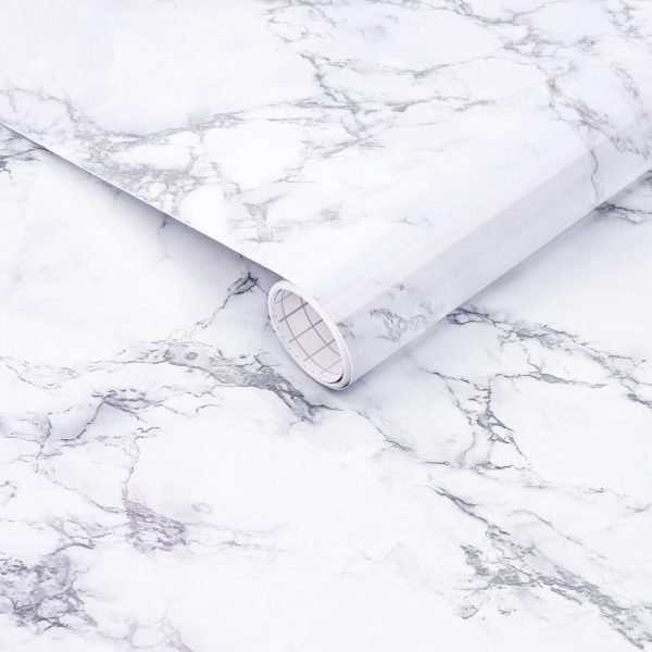 Marble Paper,43.5x254cm Self Adhesive Wallpaper Waterproof Gloss  Vinyl, Oil Proof,White Granite Paper,Marble Vinyl Paper for Furniture Cover Surface,Countertop,Shelf Liner…