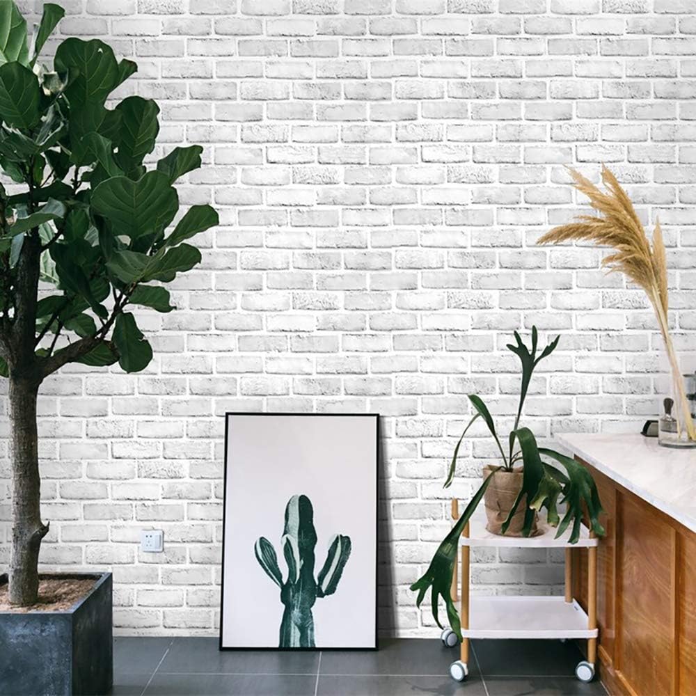 White 3D Brick Wallpaper Peel and Stick, 17.7” ×393”, /Vinyl, Realistic Brick Texture, Self-Adhesive, Removable, Multi-Purpose Use