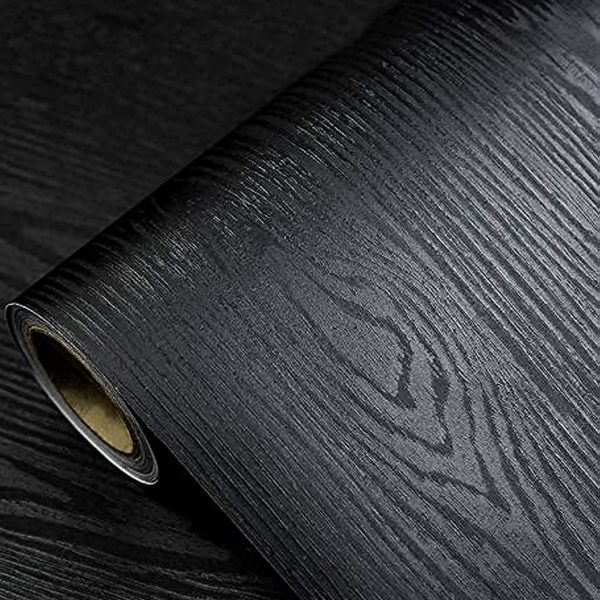 Black Wallpaper - Wood Peel and Stick Wallpaper – Black Wood Self-Adhesive & Removable Wall Paper for Countertop Furniture Kitchen Wall, Countertop Contact Paper, Easy to Clean, 17.7” × 118” Vinyl