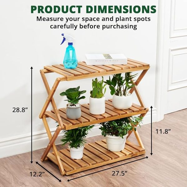 Acacia Plant Stand Indoor, Wooden Outdoor Planter Stand, 3 Tier Succulent Shelf, Easy Assembly, Patio Balcony Sunroom Decor, Flower Garden Shelf, 1-year Manufacturer Warranty (Natural Wood)