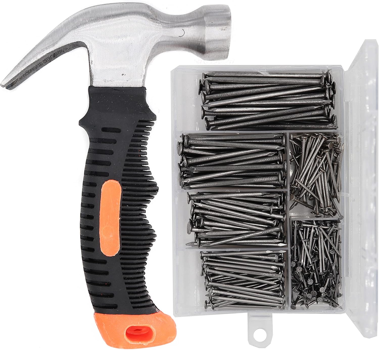 Picture Hanging Kit, 415 Pieces Hardware Nail Assortment Kit & 8oz Claw Hammer,Mini Hammer with Anti-Slip Handle,Common Nails, Wood Nails, Picture Hanging Nails, Wall Nails for Hanging