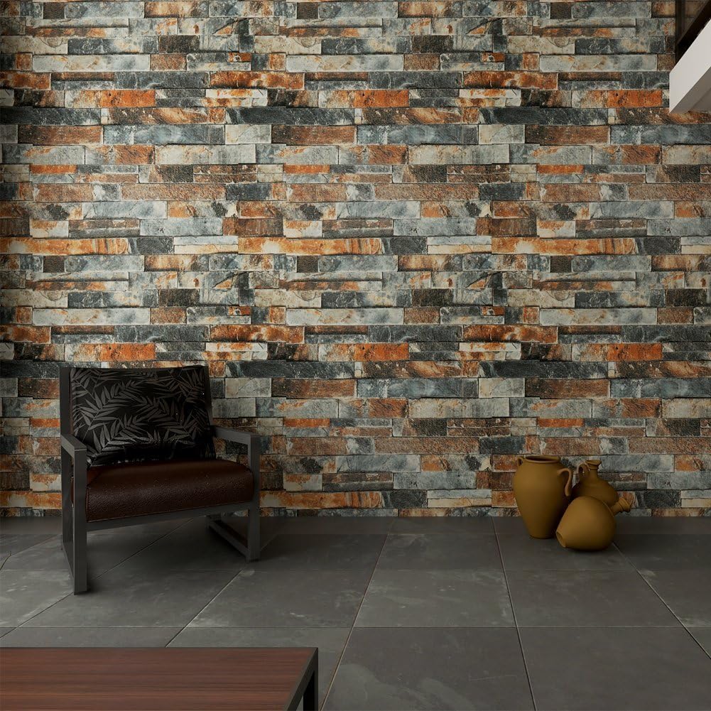 Premium Wallpaper Retro Pattern Wallpaper in Brick Look High Quality 10 x 0.53 m 4 Colours for TV Background, Bedroom, Living Room, Children's Room (Mix of Many Colours)