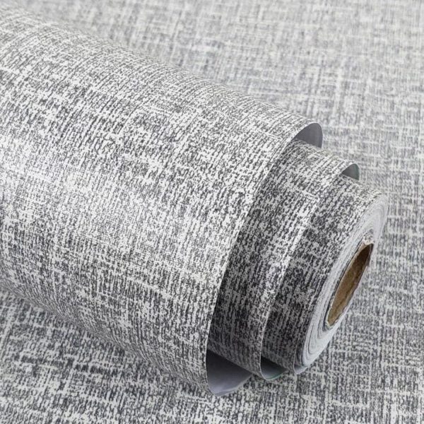 Dark Gray Linen Wallpaper  Self-Adhesive Peel and Stick  Wallpaper Faux Imitation Cloth Vinyl Film Wall Paper Solid Color Decorate Furniture Bedroom (15.8" x 394")